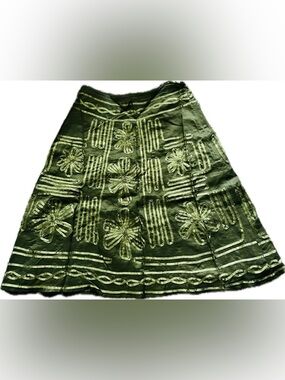 Anne Carson Dark Green Floral-Pattern A-Line Skirt